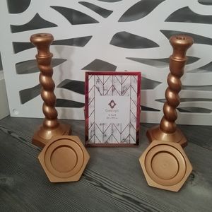 Rose Gold metal candle sticks & picture frame